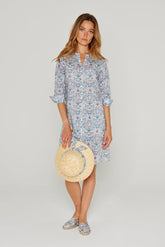LAURALY – Liberty Dress with Mandarin Collar and 3/4 Sleeves – Straight Cut – Women – Palmeira 035C